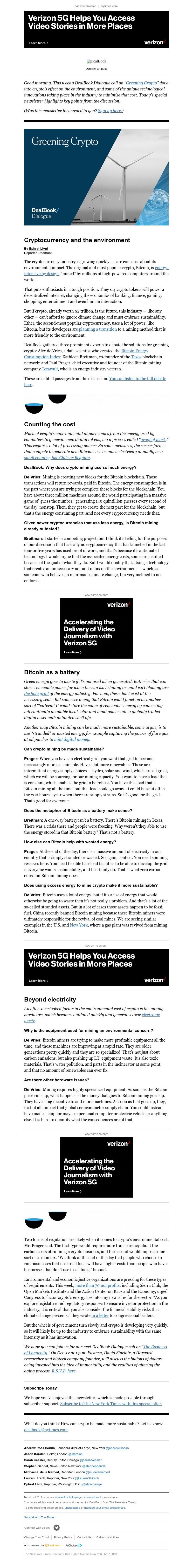 The New York Times - DealBook: Can crypto go green?