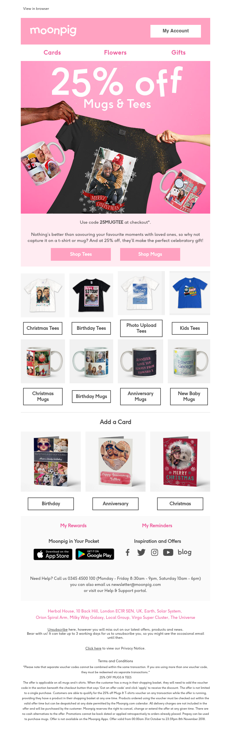 Moonpig - Get 25% off t-shirts and mugs...