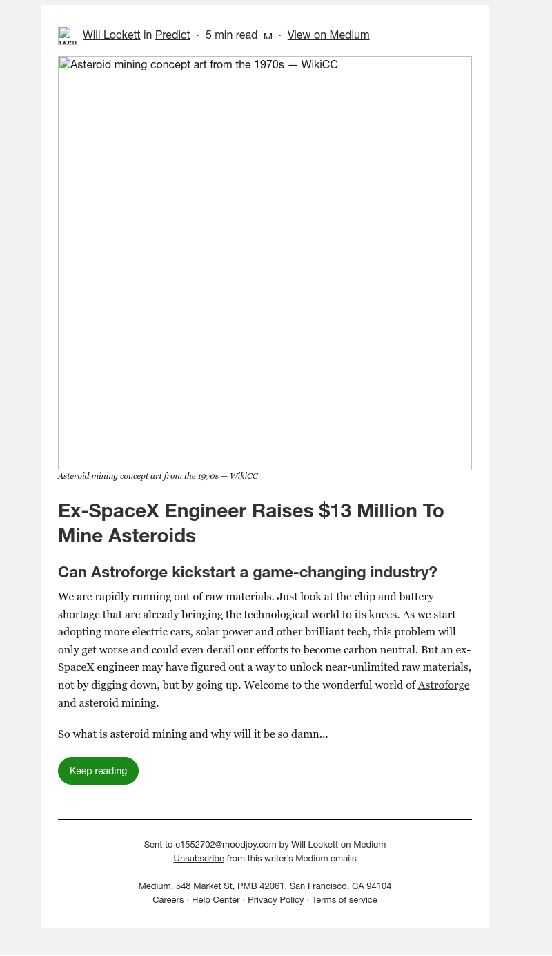 Medium - Ex-SpaceX Engineer Raises $13 Million To Mine Asteroids