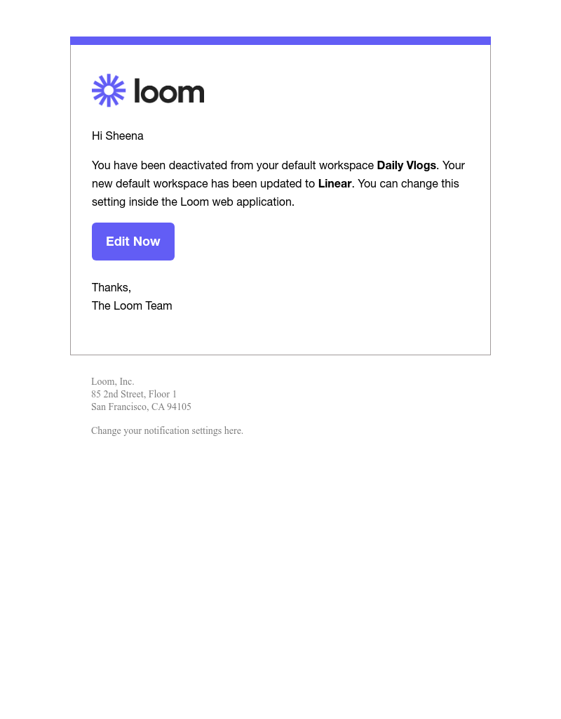 Linear - Your default workspace has been changed