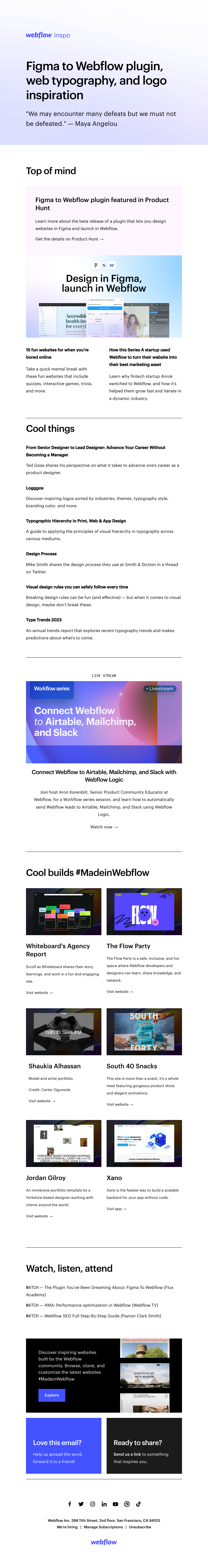Webflow - Figma to Webflow plugin, web typography, and logo inspiration 💡