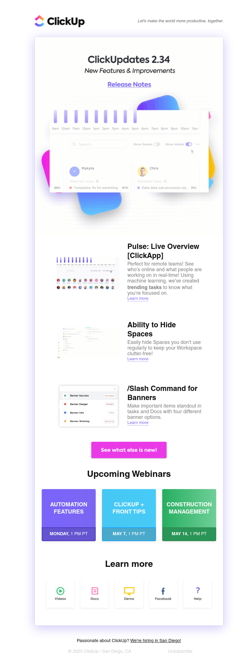 ClickUp - ClickUpdates 2.34 💜 Pulse: Live help for remote teams & more!