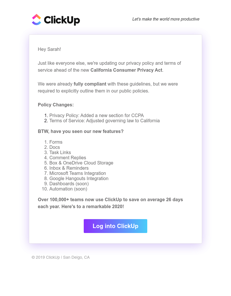 ClickUp - New year, new privacy policy updates