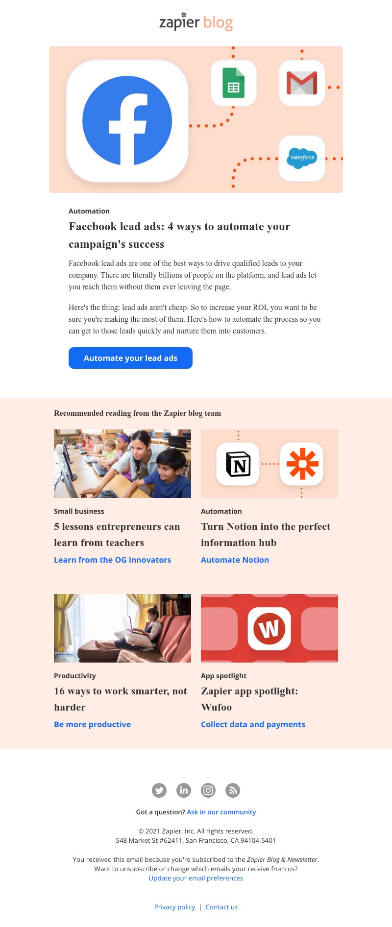 Zapier - 4 ways to automate Facebook lead ads