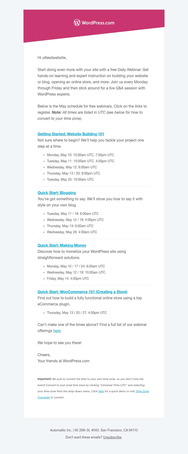 WordPress - Free daily webinars designed for you