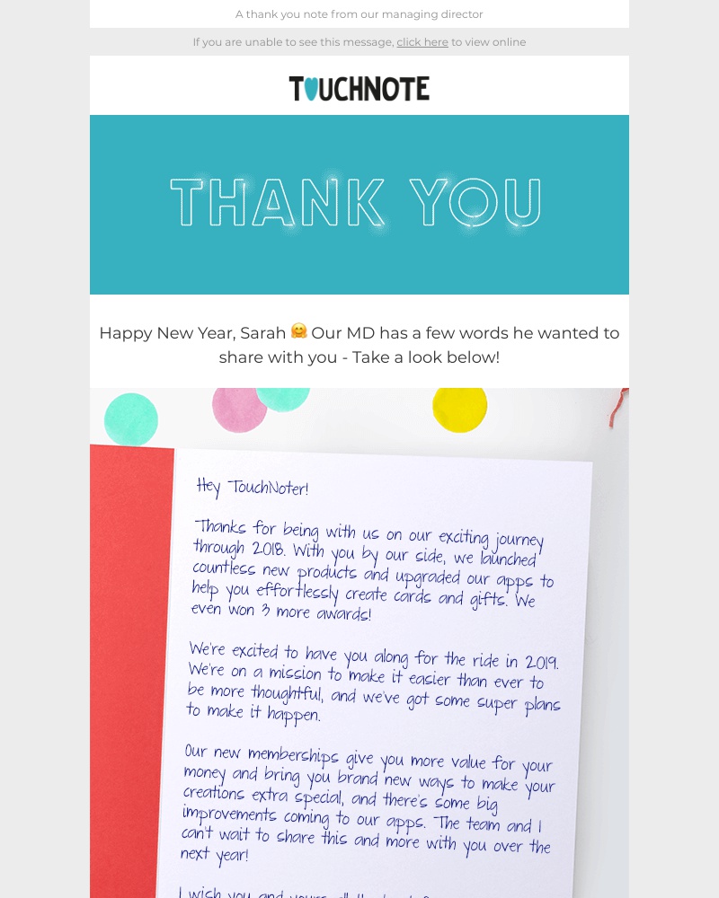 TouchNote - A big thank you from us to you! 🤗