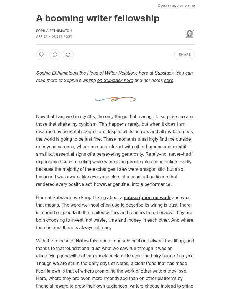 Substack - A booming writer fellowship