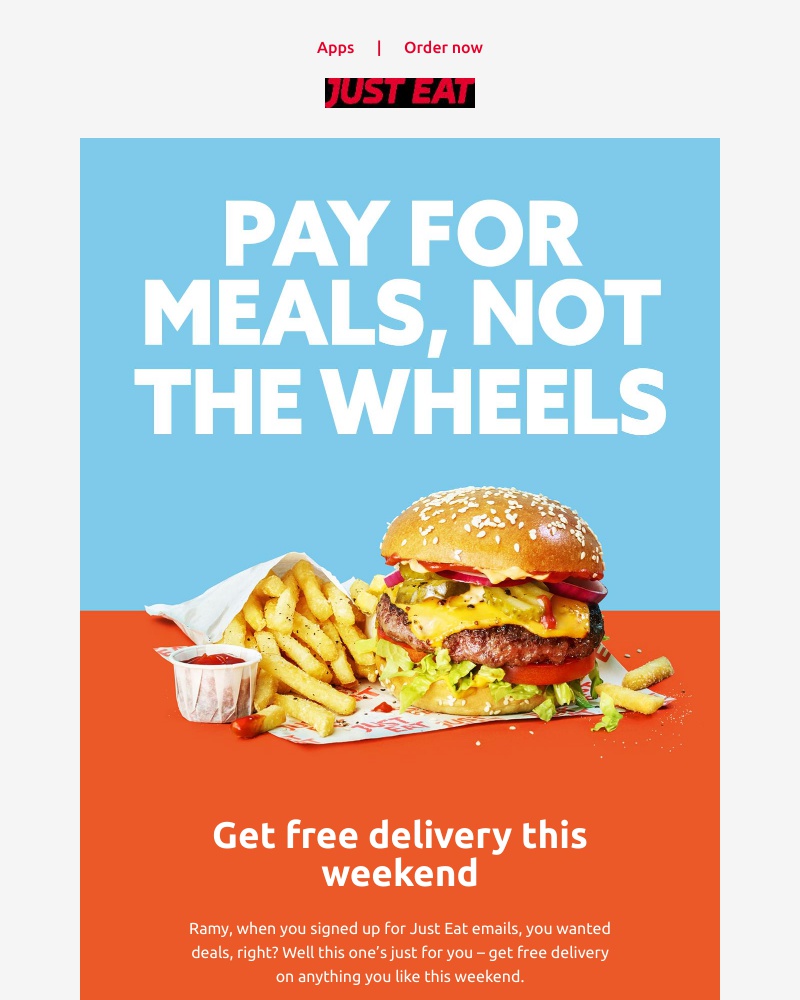 Just Eat - A free delivery voucher just for you, Ramy