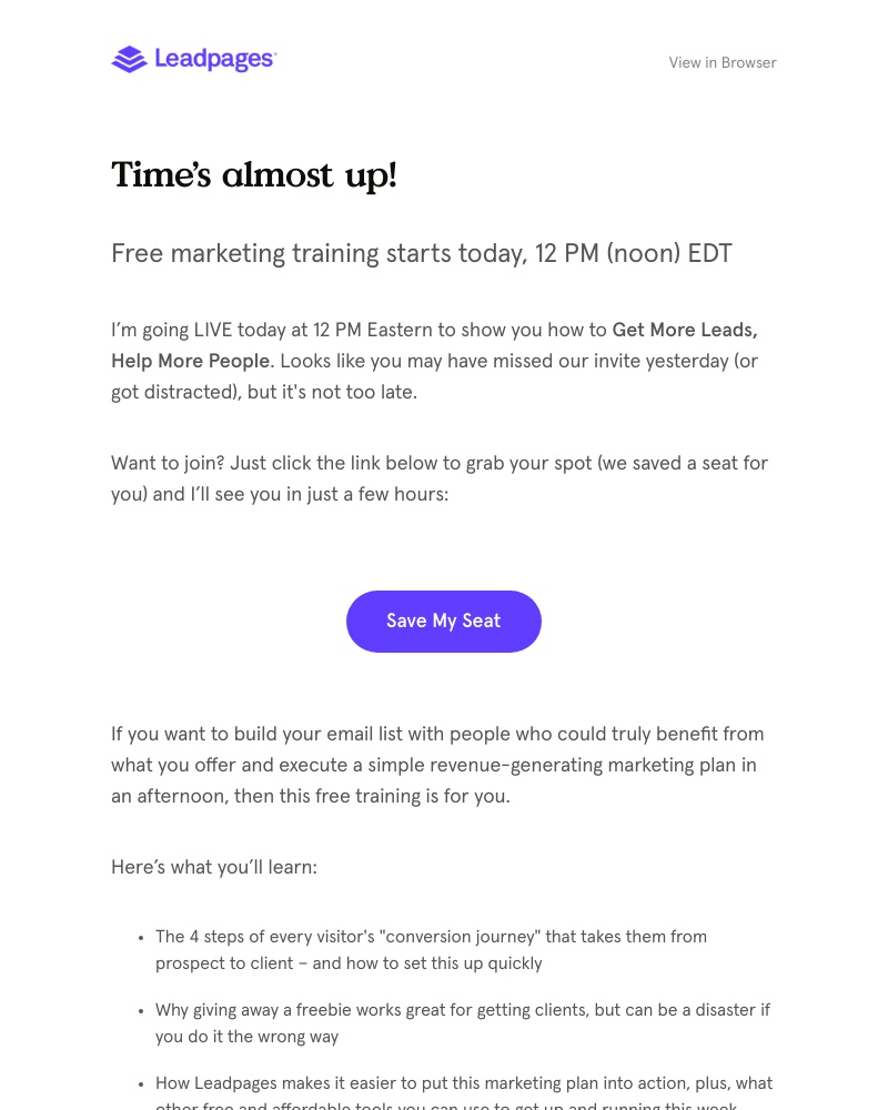 Leadpages - A free training you won't want to miss…