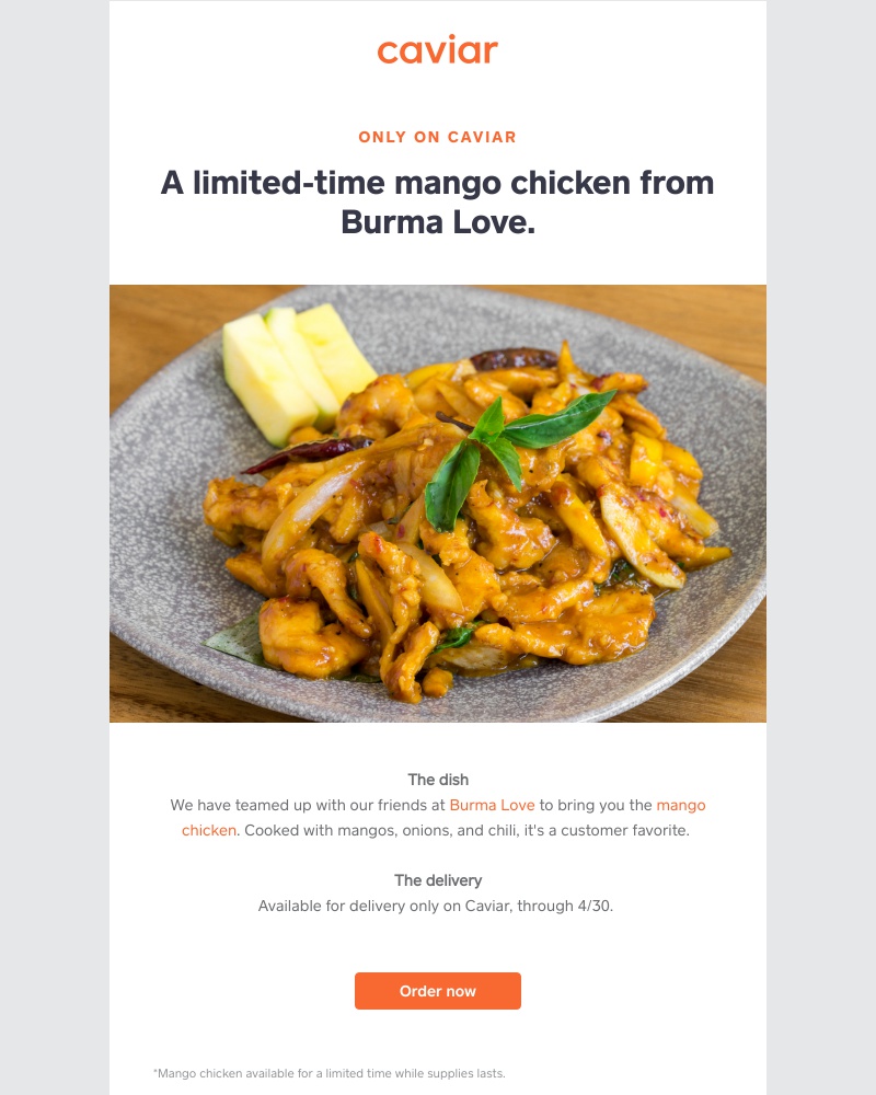  - A limited-time mango chicken dish from Burma Love