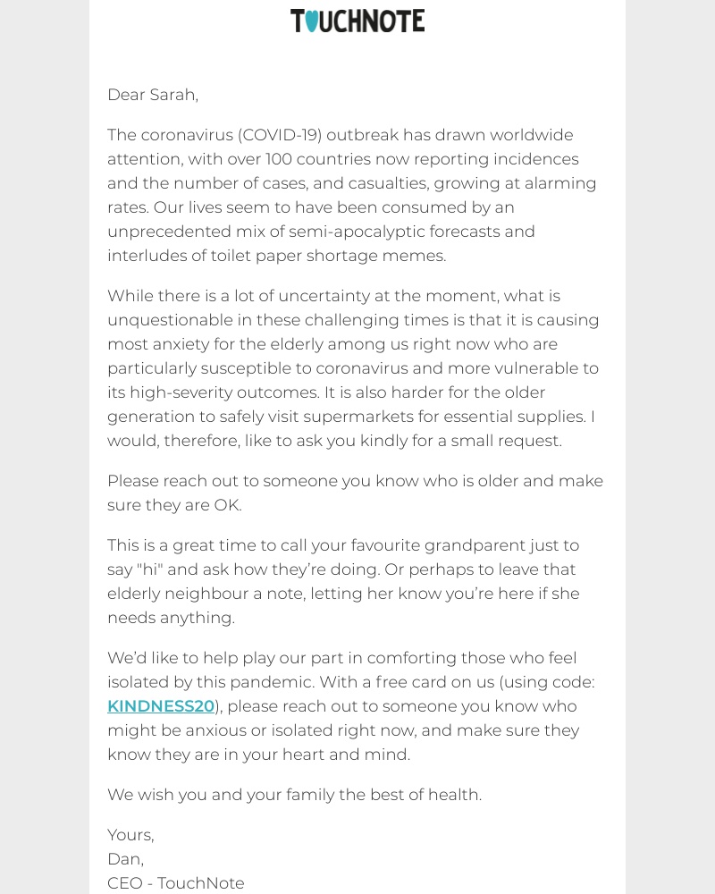 TouchNote - A message from our CEO