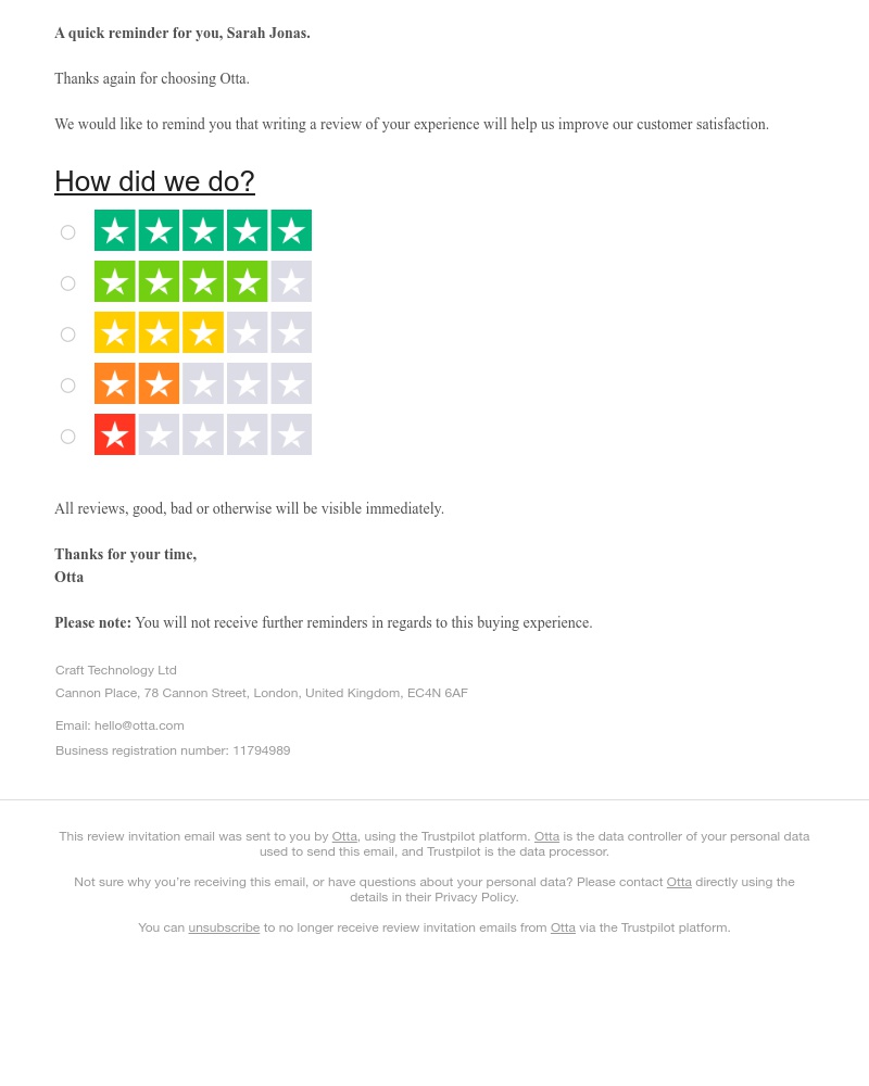 Otta - A reminder to review Otta