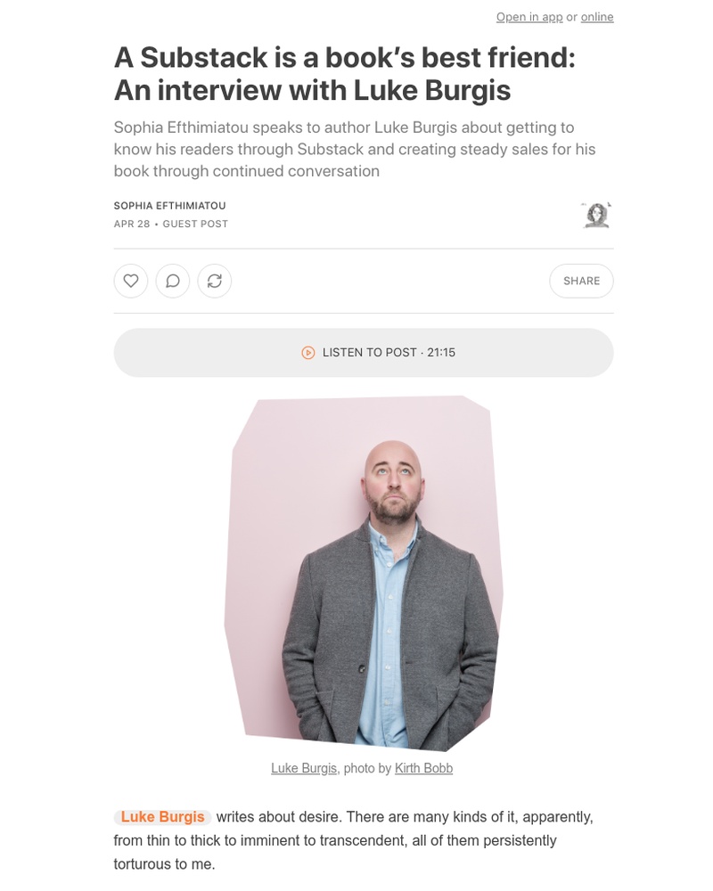 Substack - A Substack is a book’s best friend: An interview with Luke Burgis