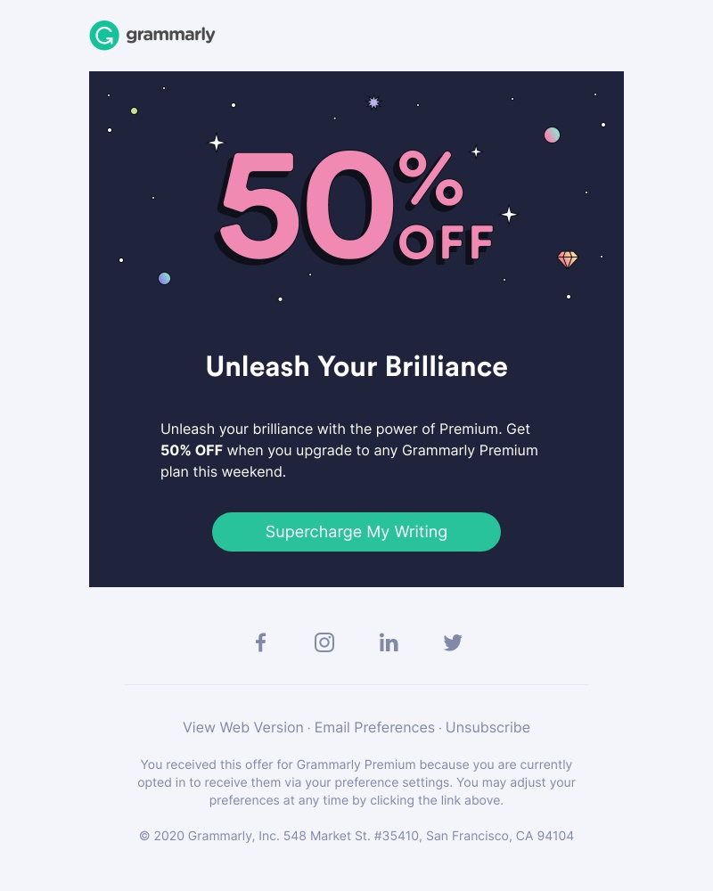 Grammarly - A weekend bonanza: 50% OFF Premium!