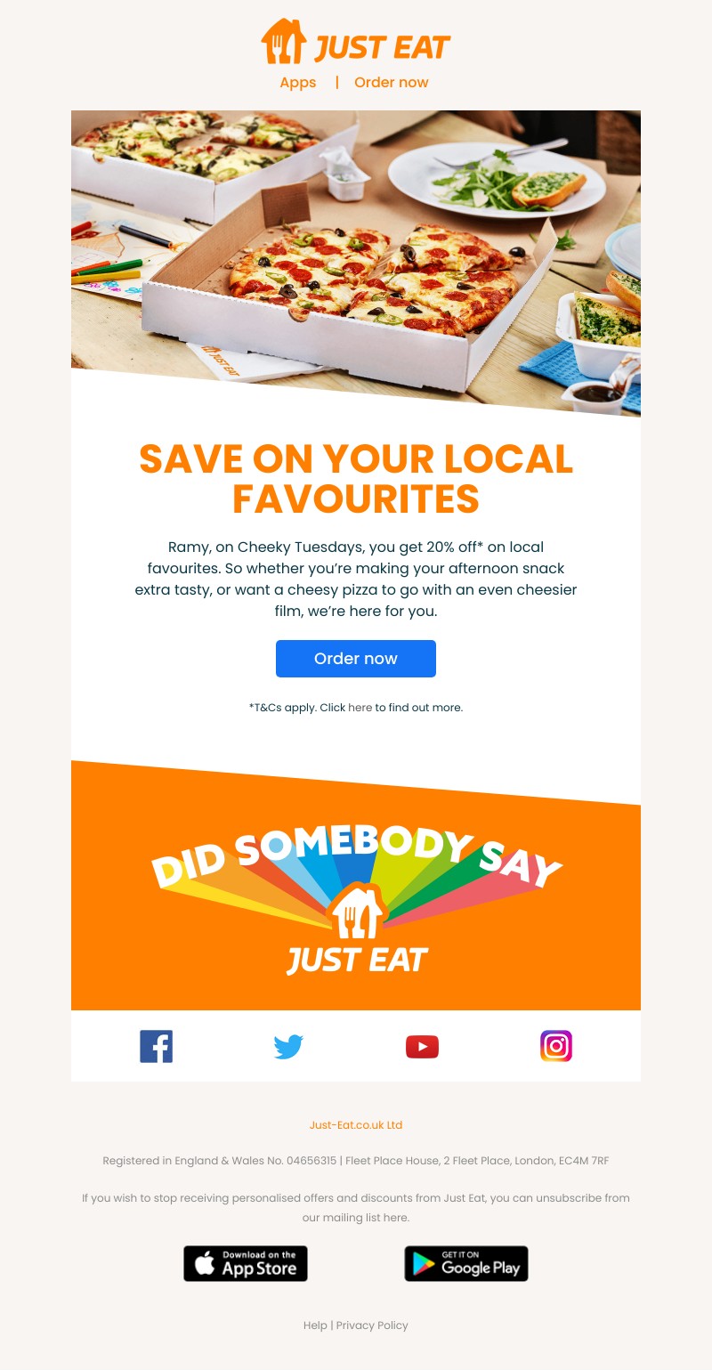 Just Eat -  Ramy, make Tuesday more Tues-yay 🙌 