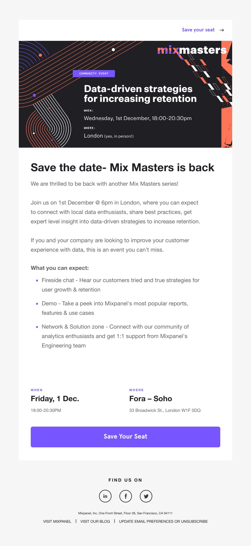 Mixpanel - Save the date! MixMasters London on 1st Dec 2021.