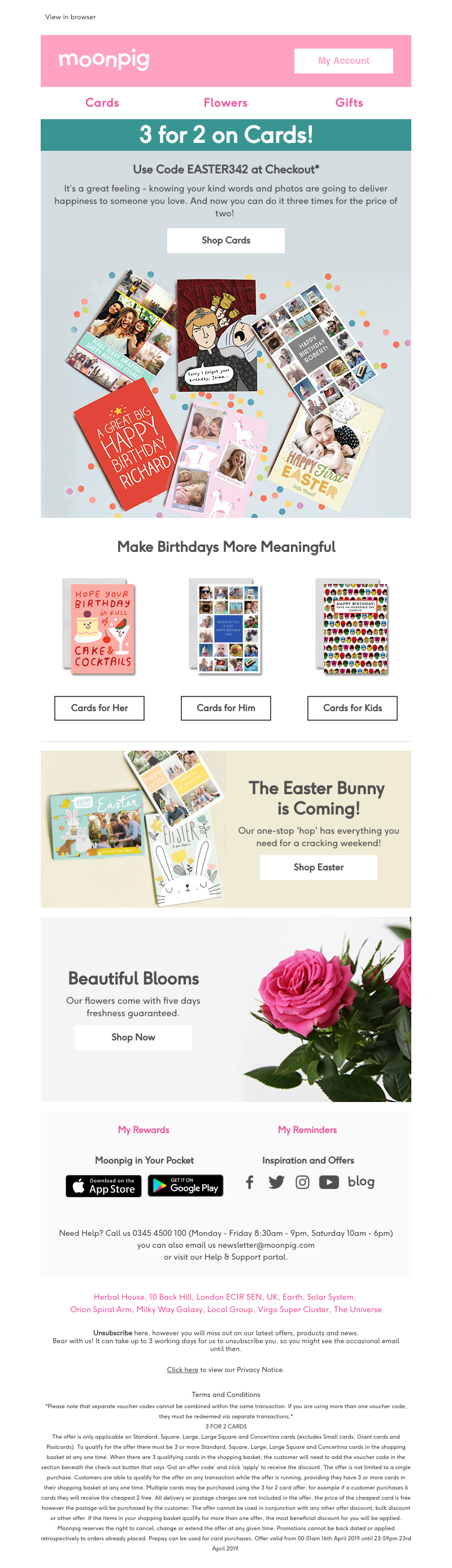 Moonpig - Enjoy 3 for 2 on cards!