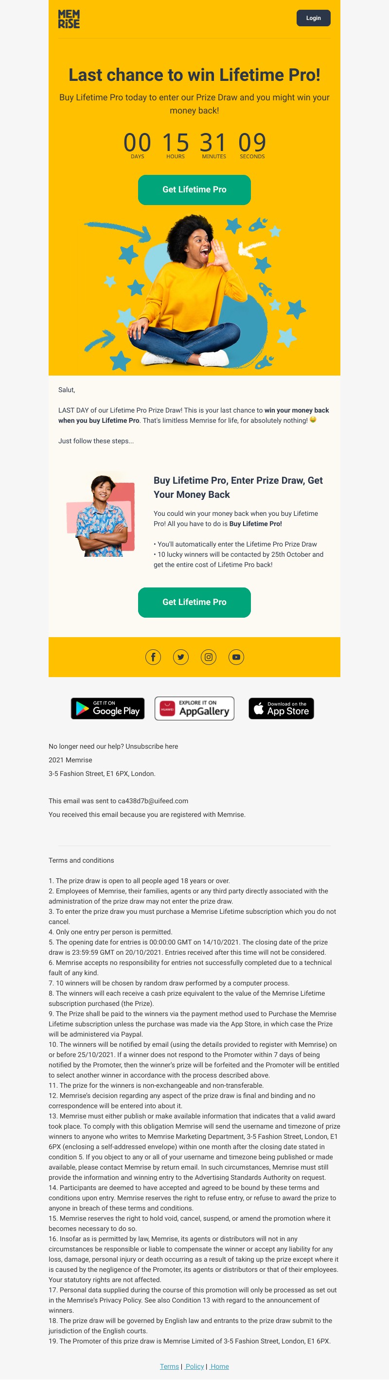 Memrise - The Lifetime Pro Prize Draw ends today! 😳