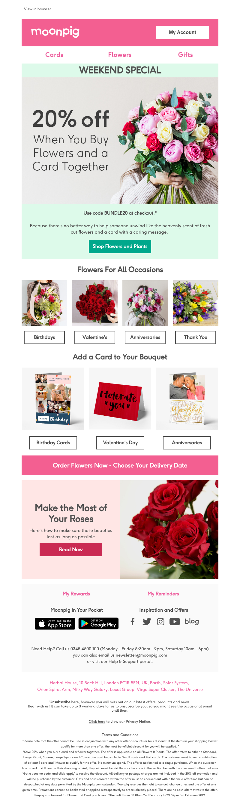 Moonpig - Enjoy 20% off when you buy flowers and a card together!