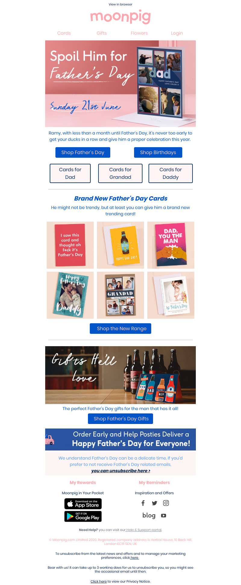 Moonpig - Get a card in time for Father’s Day 💙💚