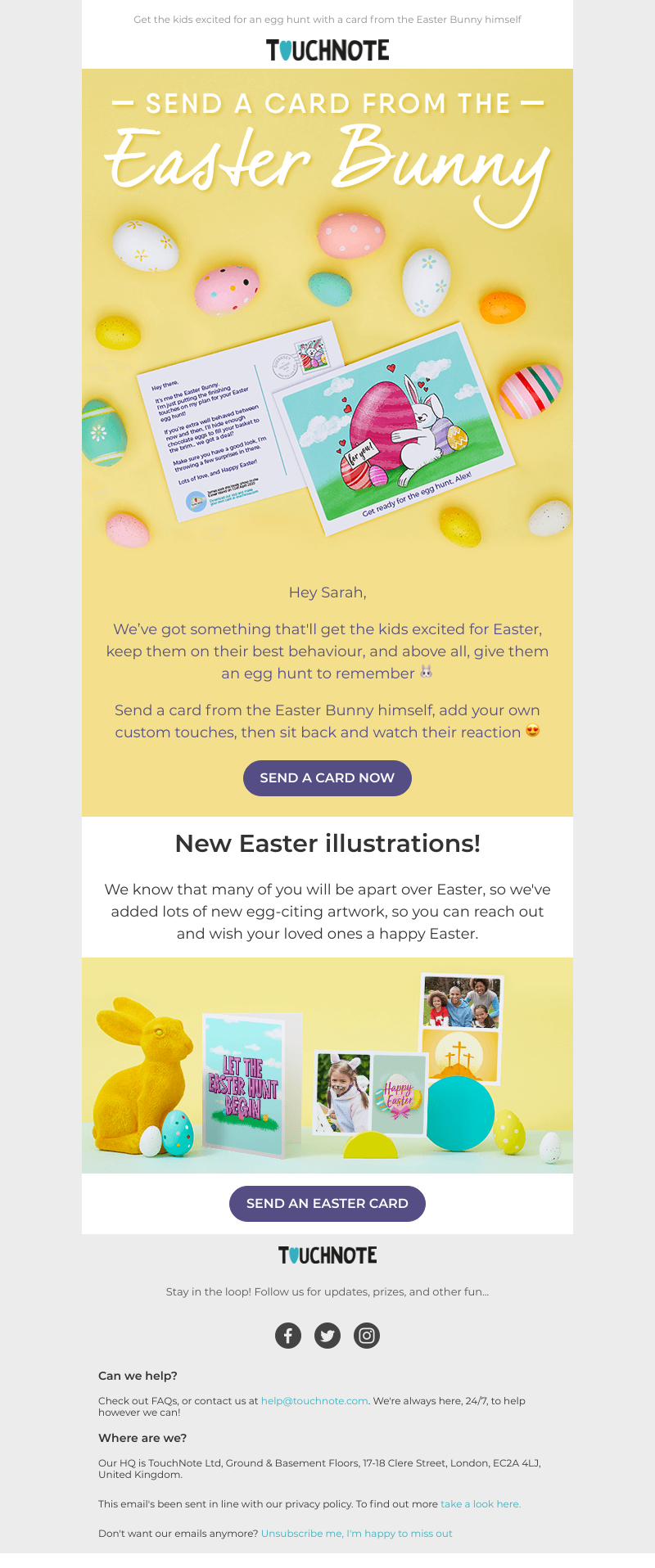 TouchNote - Sarah, send the kids a card from the Easter Bunny 🐰