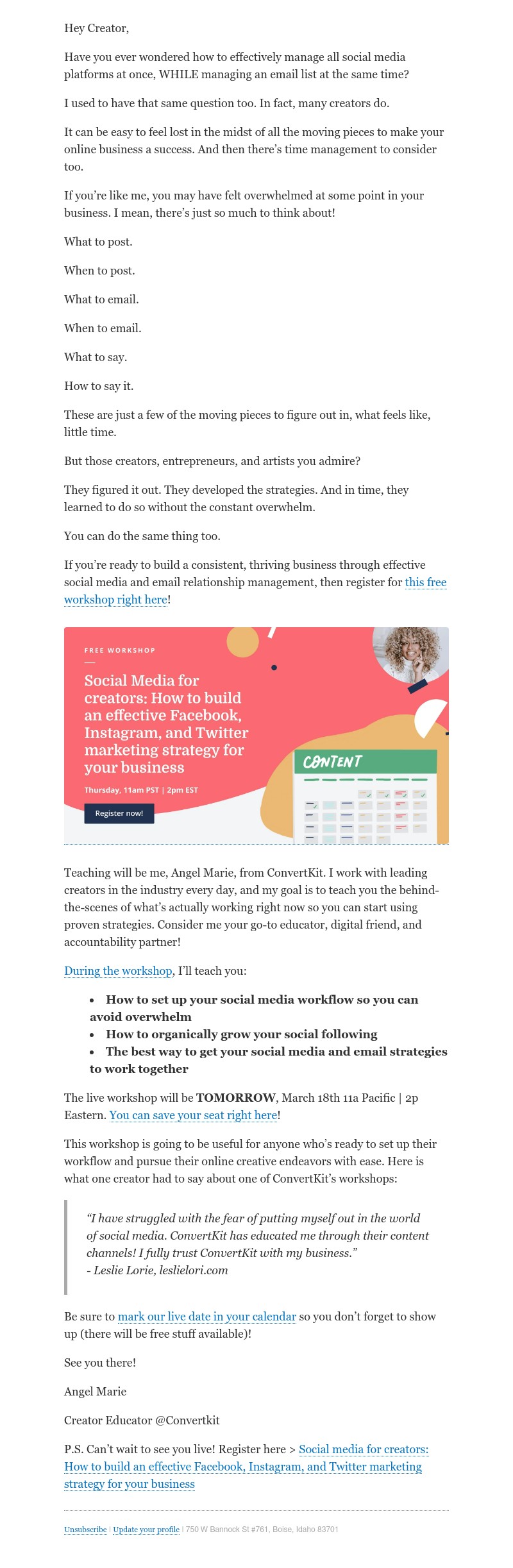 ConvertKit - Want your social media following to grow your business? [Free live training]