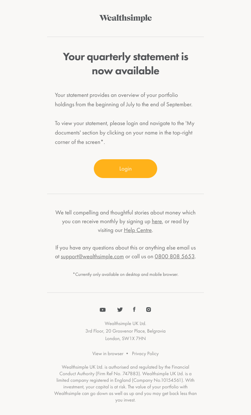Wealthsimple - Your quarterly statement is now available