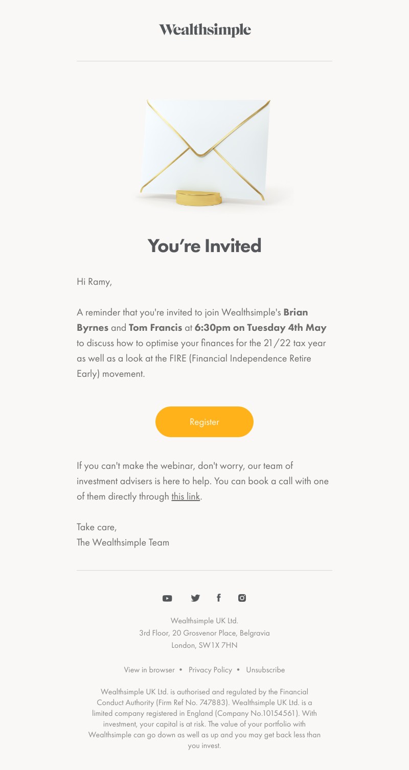 Wealthsimple - Webinar Reminder: The Year Ahead & FIRE - 4th May