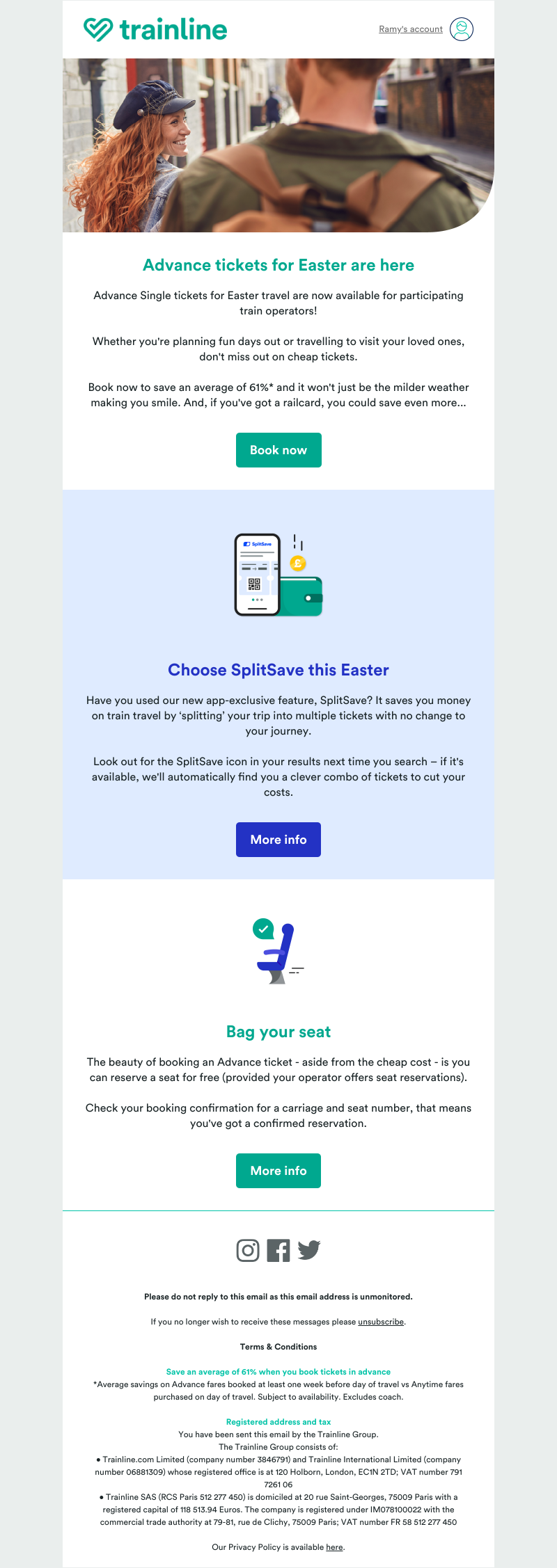 Trainline - All Advance tickets for Easter now available