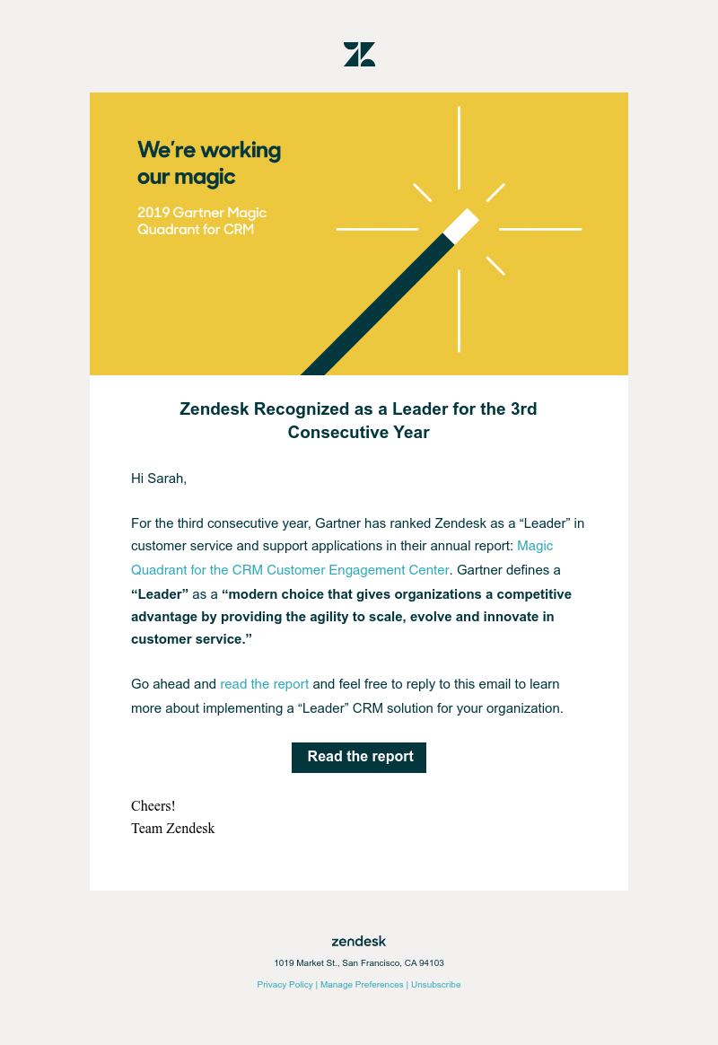 Zendesk - Experts like Gartner have ranked Zendesk as Leader in CRM for the 3rd year running