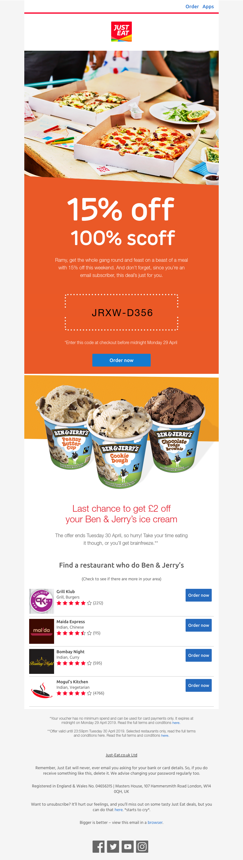 Just Eat - Ramy, get your exclusive 15% off voucher here