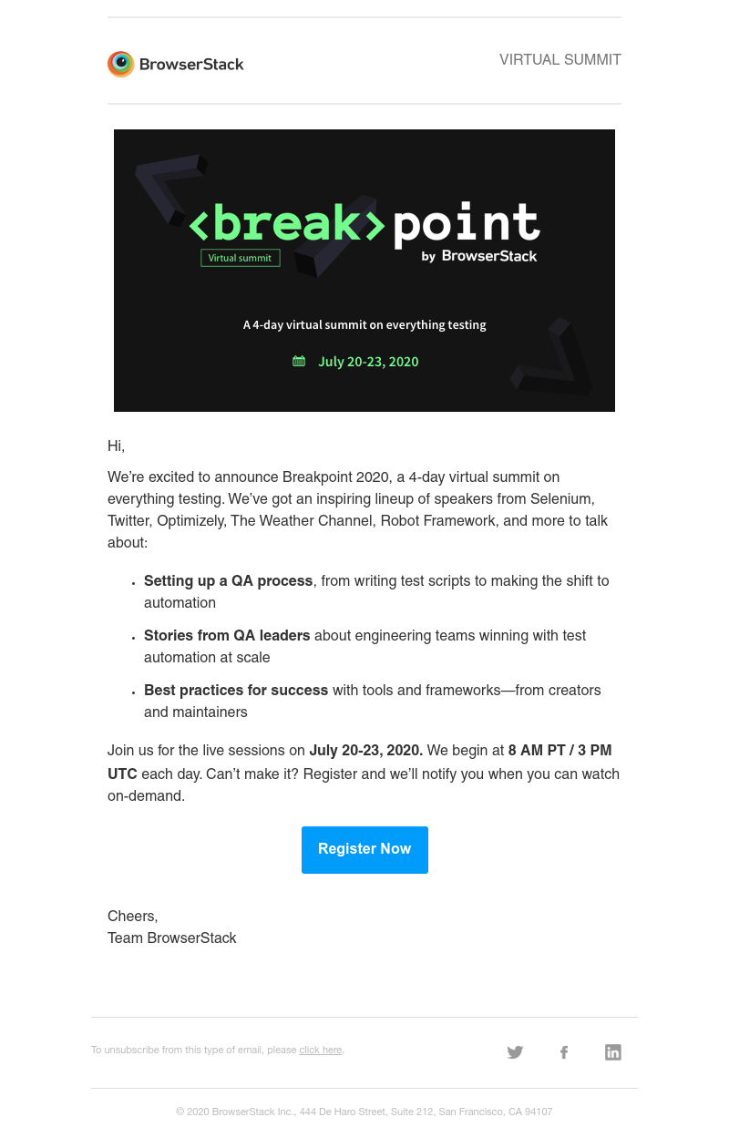  - You’re invited to Breakpoint 2020, a virtual summit on testing
