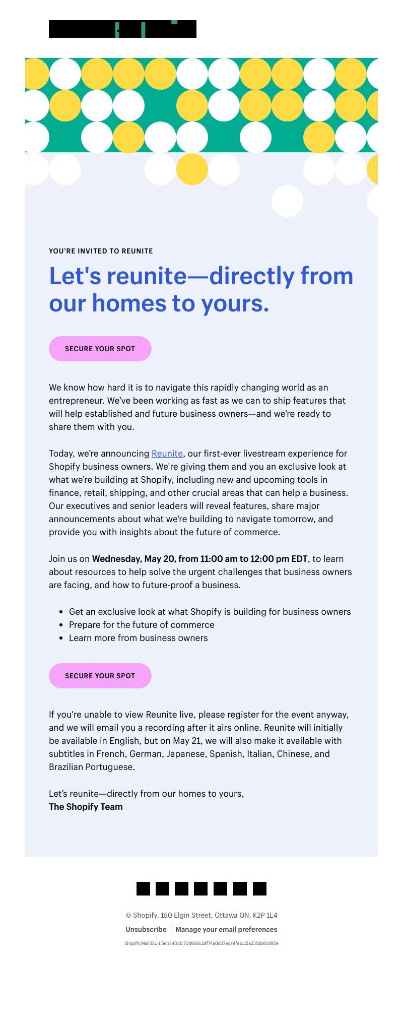 Shopify - Join us for Reunite, Shopify’s first-ever livestream for business owners
