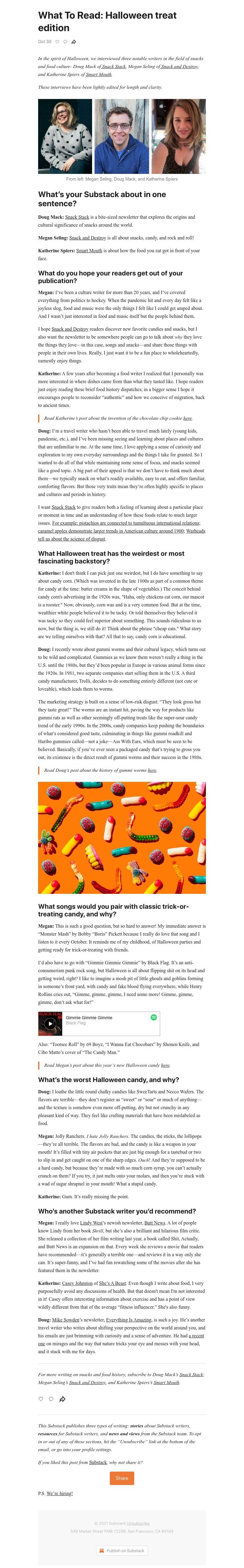 Substack - What To Read: Halloween treat edition