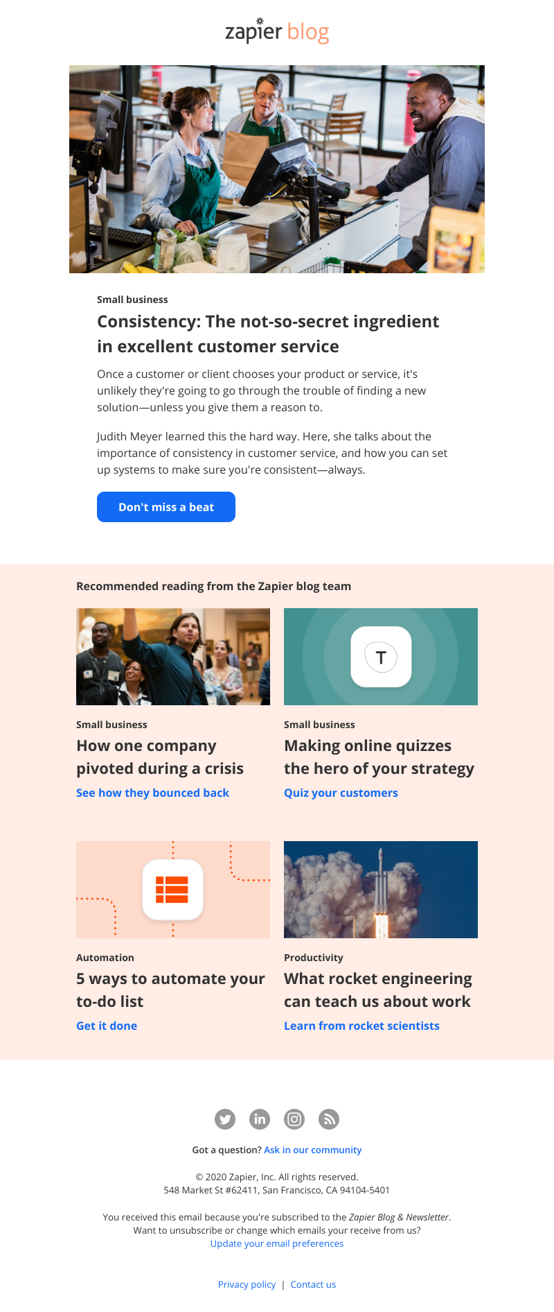 Zapier - Consistency: The not-so-secret ingredient in excellent customer service