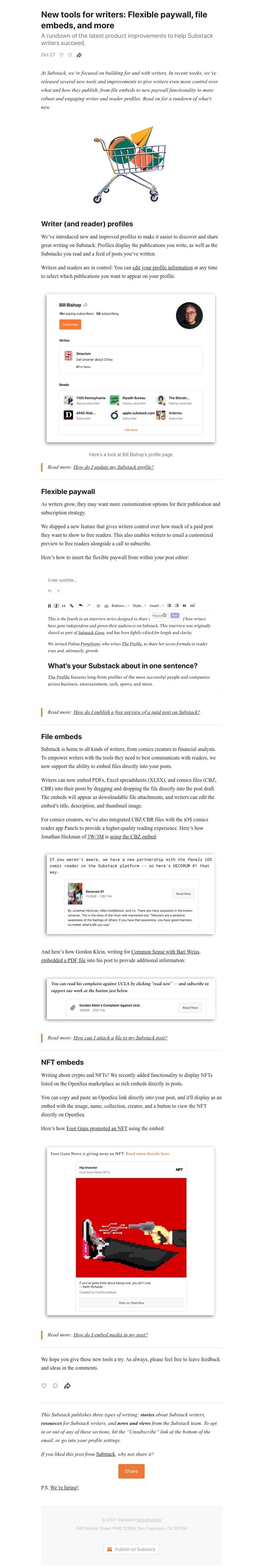 Substack - New tools for writers: Flexible paywall, file embeds, and more
