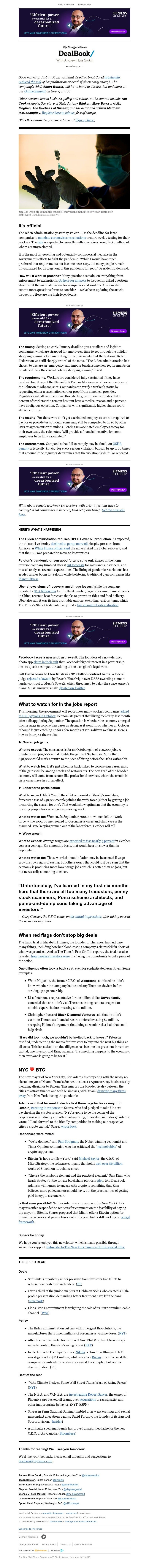 The New York Times - DealBook: Your questions about vaccine mandates, answered