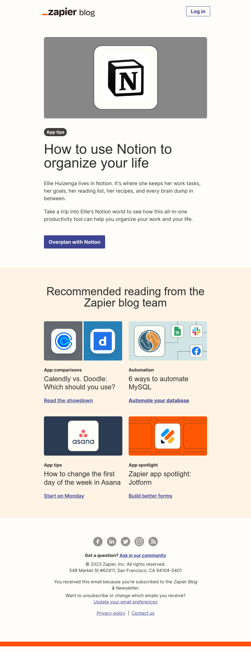 Zapier - Use Notion to organize your life