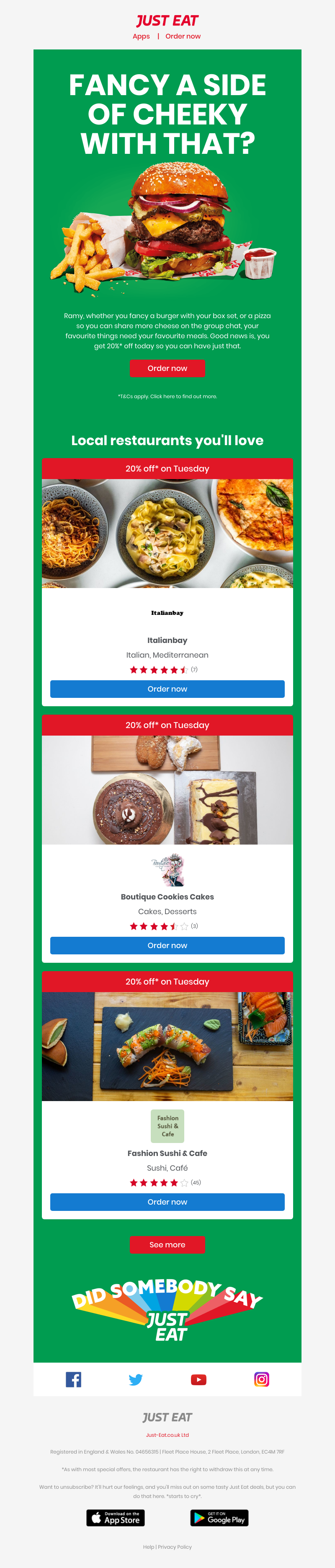 Just Eat - Ramy, got room for a side of cheeky?