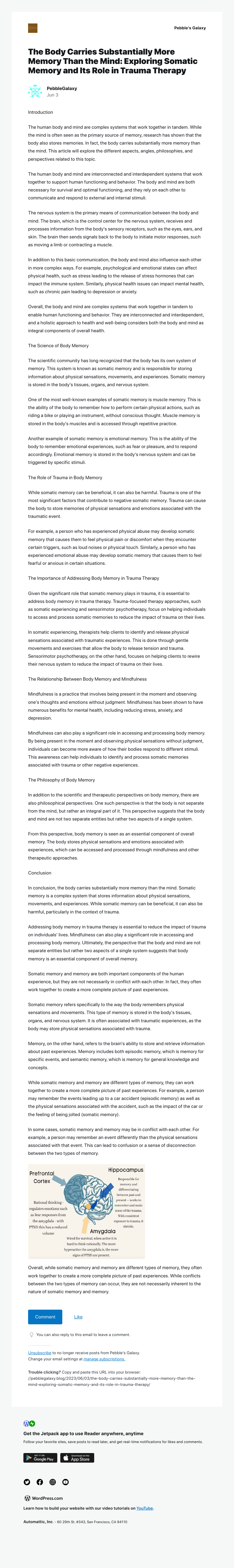 WordPress - [New post] The Body Carries Substantially More Memory Than the Mind: Exploring Somatic Memory and Its Role in Trauma Therapy