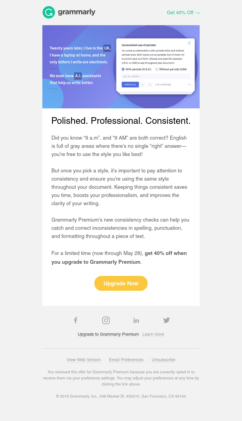 Grammarly - 40% Off + Get Access to Our New Consistency Check