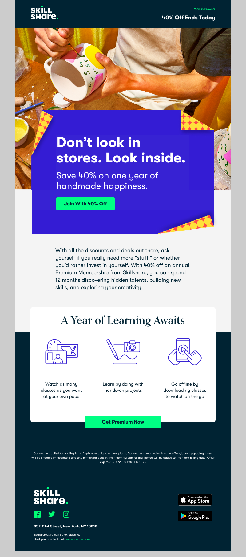 Skillshare - Ending Today: 40% Off a Year of Creativity