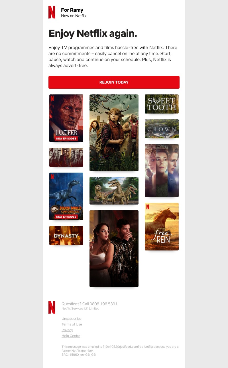 Netflix - Remember us? Come back to watch old favourites and brand new programmes.