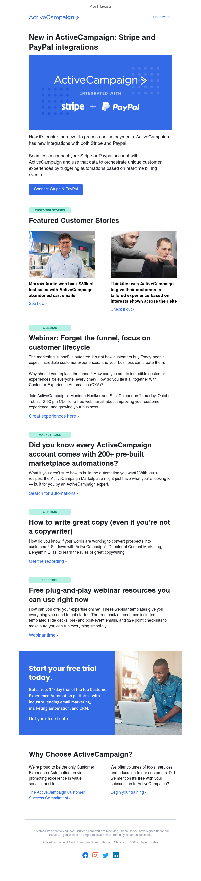  - New: Integrate Stripe and PayPal with ActiveCampaign