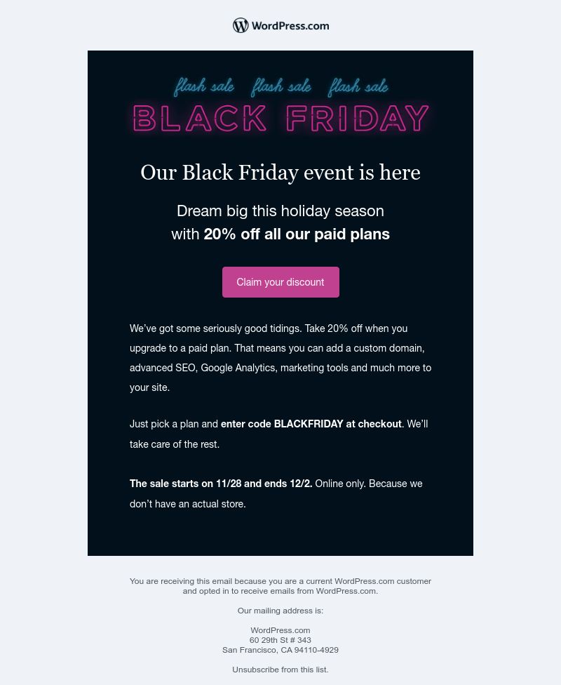 WordPress - Our Black Friday event is live.