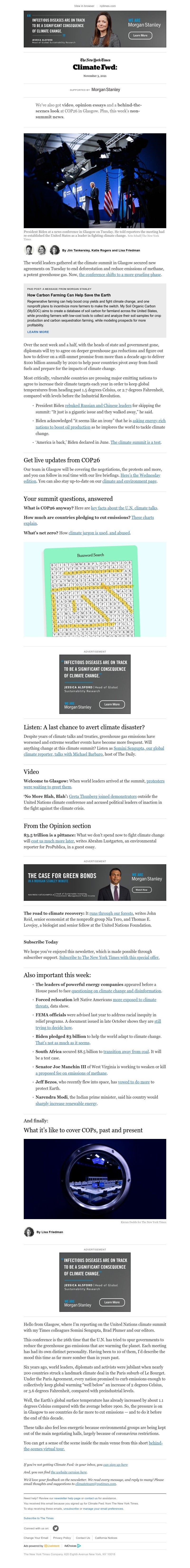 The New York Times - Climate Fwd: Hints of progress at COP26