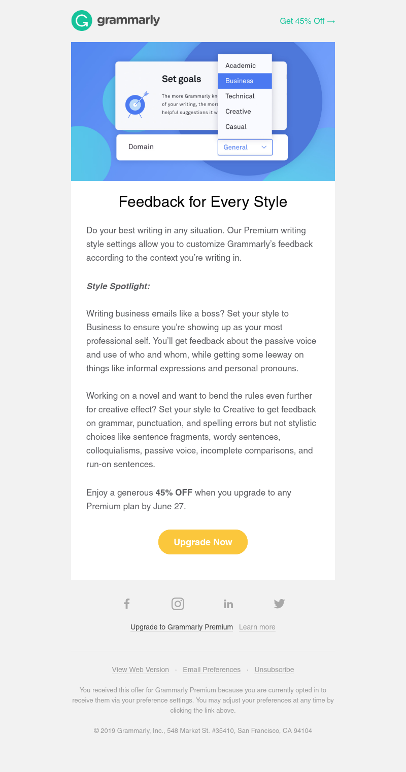 Grammarly - Get 45% Off & Unlock Writing Style Customization