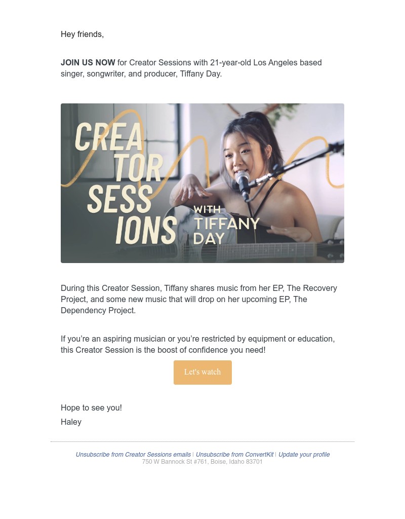 ConvertKit - 🎤 STARTING NOW: 21-year-old Singer, Songwriter, and Producer Tiffany Day on Creator Sessions 