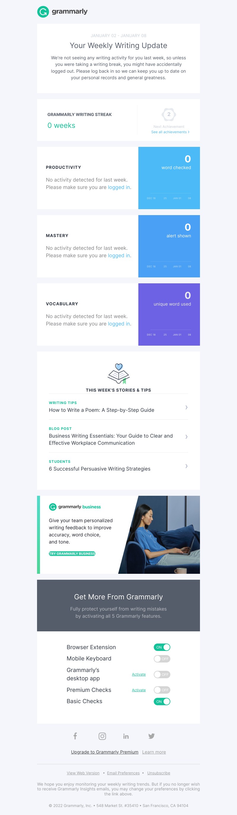 Grammarly - We miss you! Make sure you're logged in.
