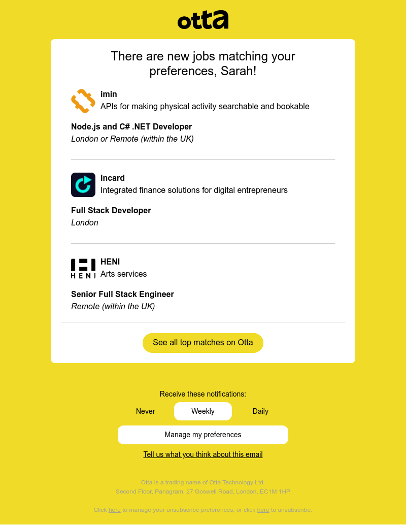 Otta - New match: Node.js and C# .NET Developer at imin